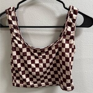 SHEIN Brown & Cream Checkerboard Crop Tank